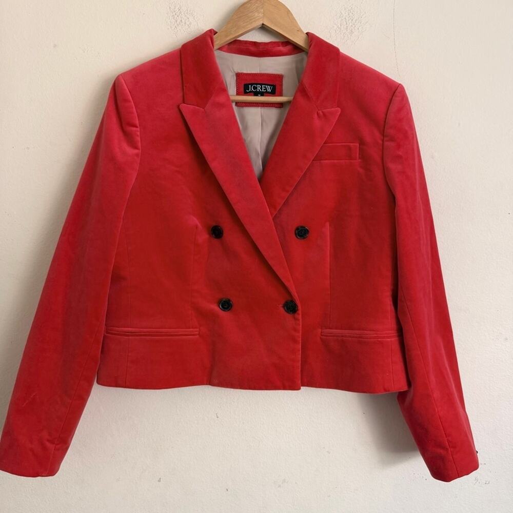 J. Crew Red Velvet Cropped Double Breasted Blazer 14